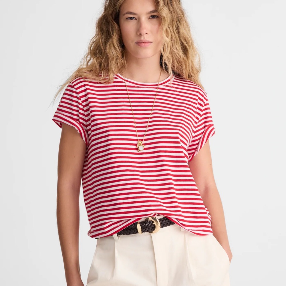 Madewell boxy crop tee in soft slub. Red Striped Women's Top